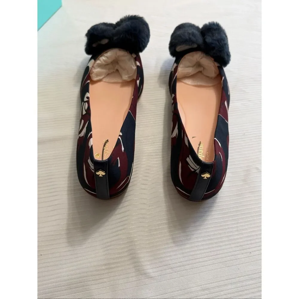 kate spade‎ Navy Floral Fur Bow Flats